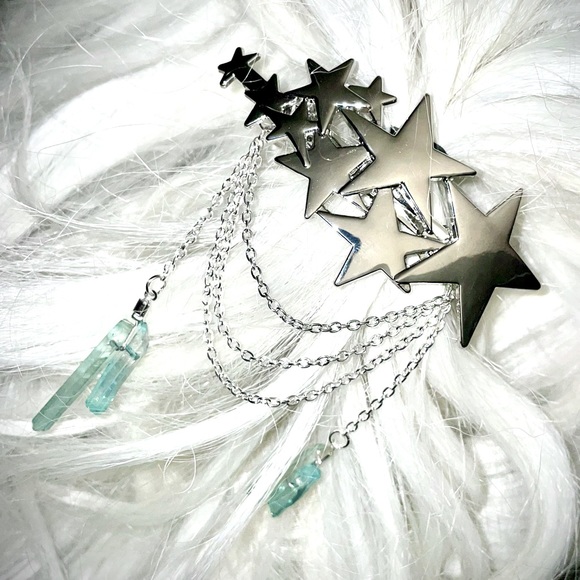 ☆𖣘☆Handmade By Me ☆ Star Silver Alloy & Crystal Barrette Hair Accessory☆𖣘☆ - Picture 5 of 5